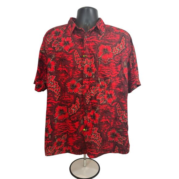Squish Red Floral Mens Hawaiian Shirt, Large - Picture 1 of 5